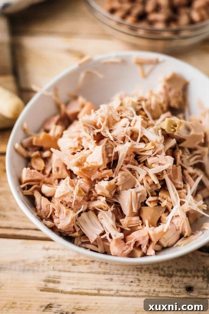 shredded jackfruit in a bowl