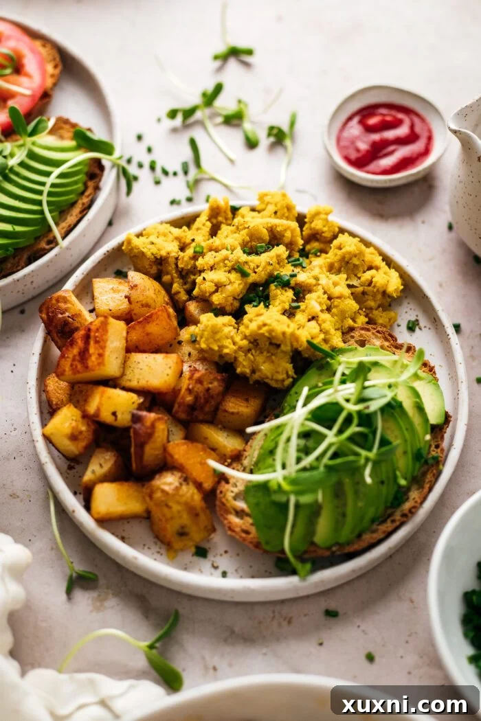 close-up view of cooked vegan chickpea scramble
