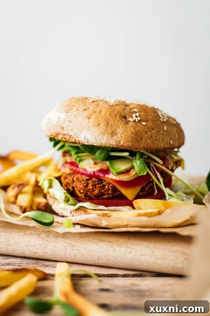 lentil mushroom burger on a board