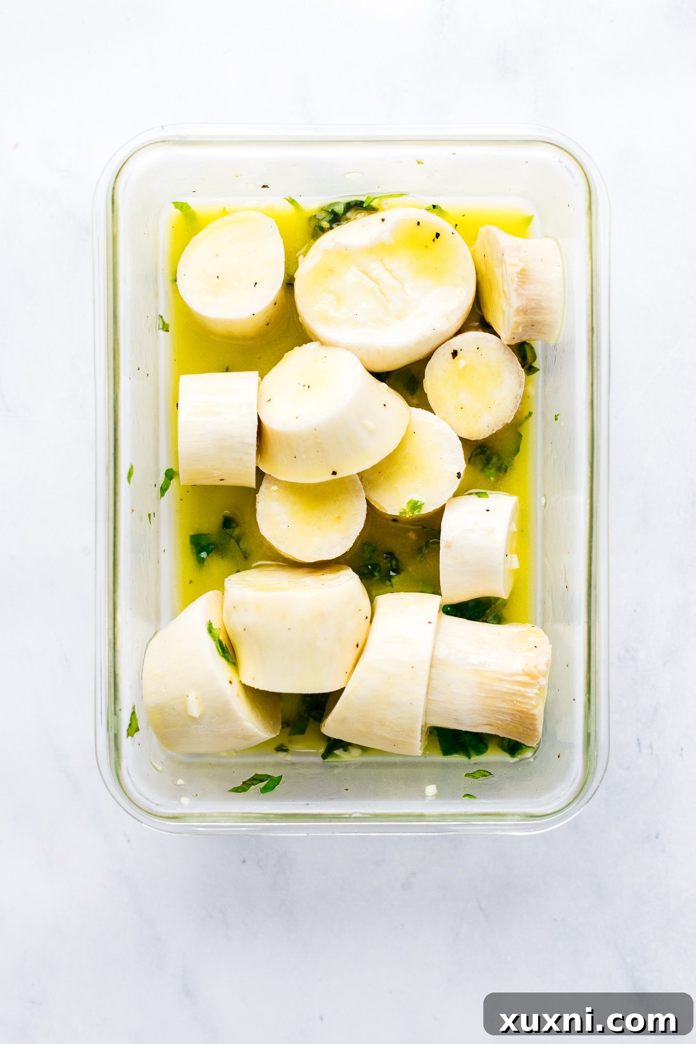 Effortless Plant-Based Scallops with Zesty Marinade 8 marinating vegan scallops