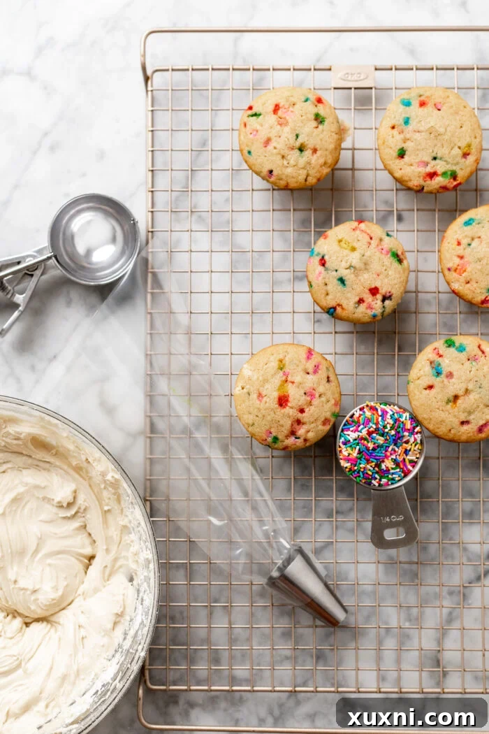 Vegan Funfetti Cupcakes Perfectly Moist for Four Days 6 prepping cupcakes for frosting