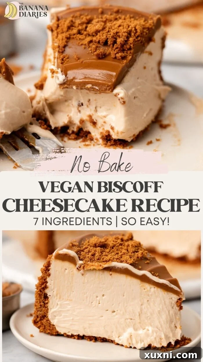 Creamy No Bake Vegan Biscoff Cheesecake (7 Ingredients!) pinterest pin