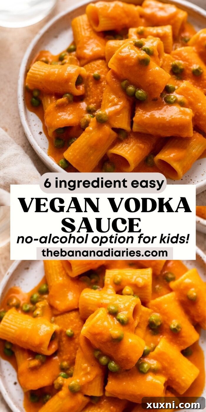 Pinterest pin for Vegan Vodka Sauce Recipe (No Vodka Option!)