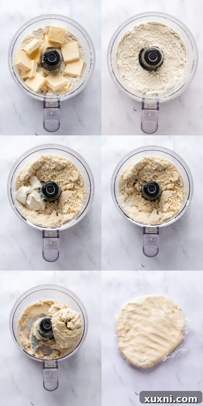 Step-by-step image illustrating how to laminate gluten-free pie dough.