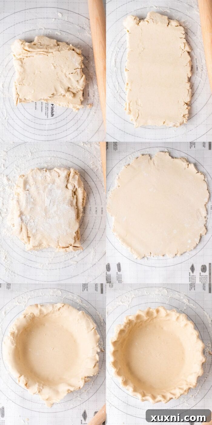 Step-by-step image showing how to roll out gluten-free pie dough.