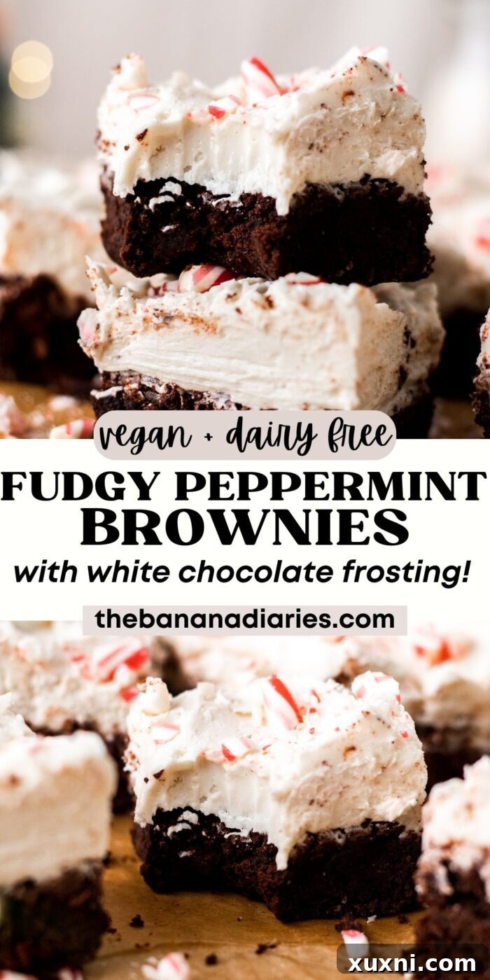 Fudgy Vegan Peppermint Brownies with White Chocolate Cream Cheese Frosting pinterest pin