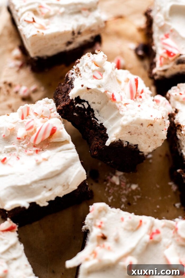 vegan peppermint brownie with bite taken from it