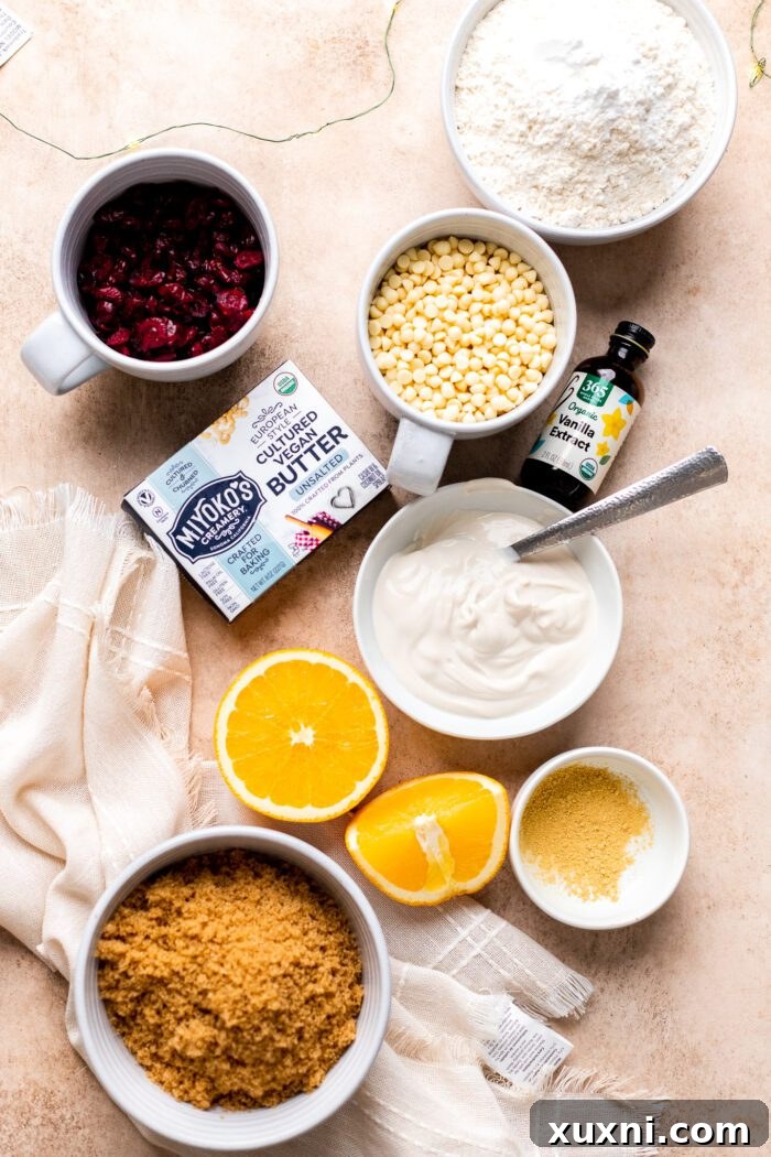 ingredients laid out for vegan cranberry bliss bars