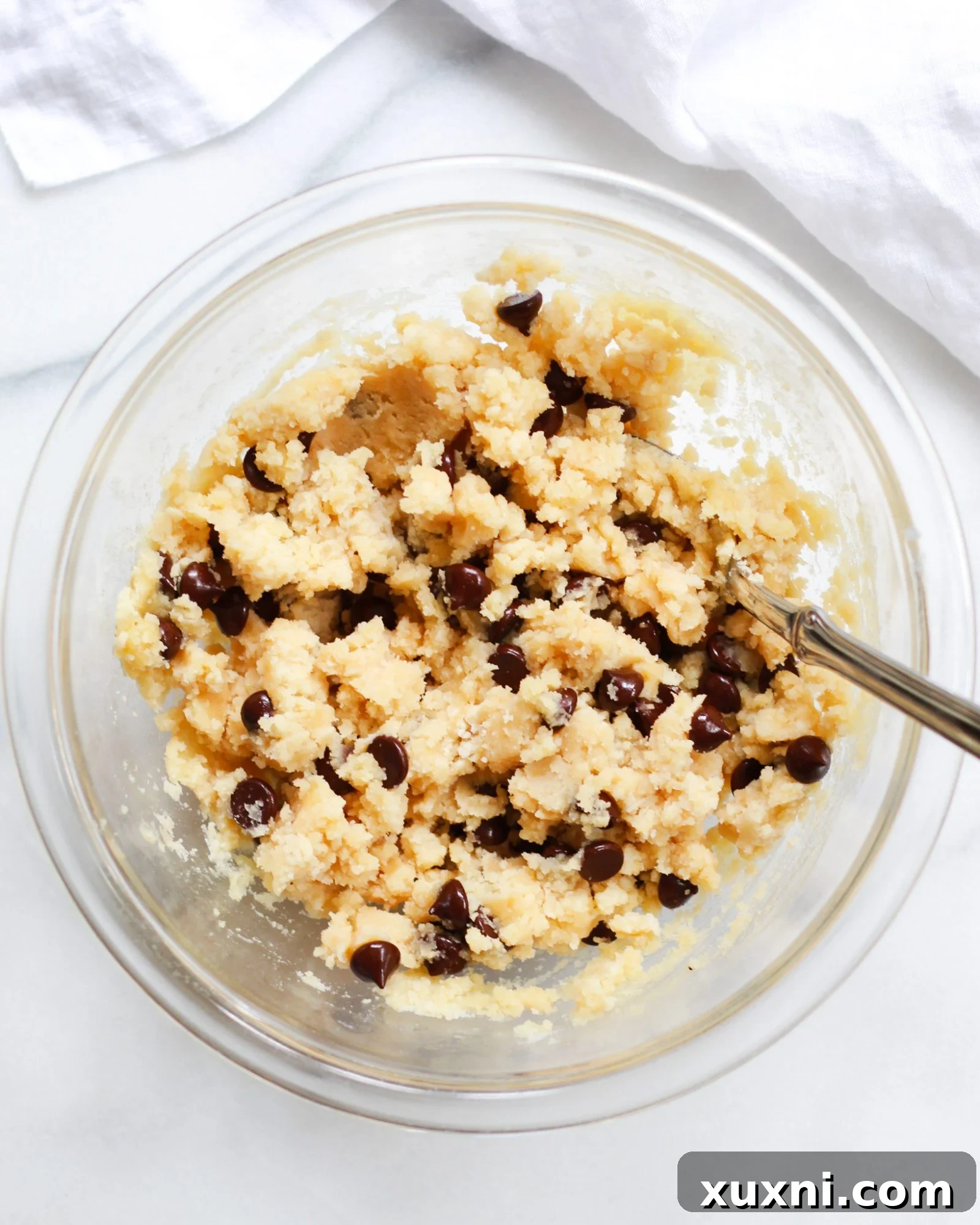cookie dough in clear bowl