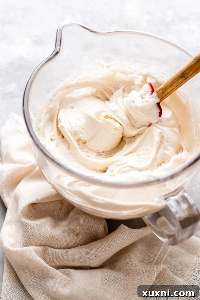 Mastering Pipeable Vegan Cream Cheese Frosting 2 bowl of perfectly smooth and thick vegan cream cheese frosting