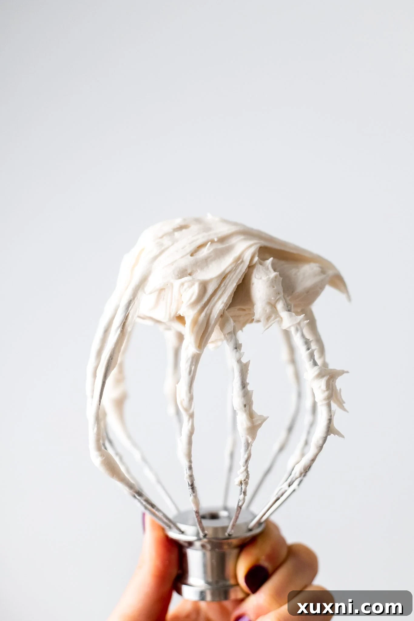 Mastering Pipeable Vegan Cream Cheese Frosting 7 finished smooth vegan cream cheese frosting in a stand mixer