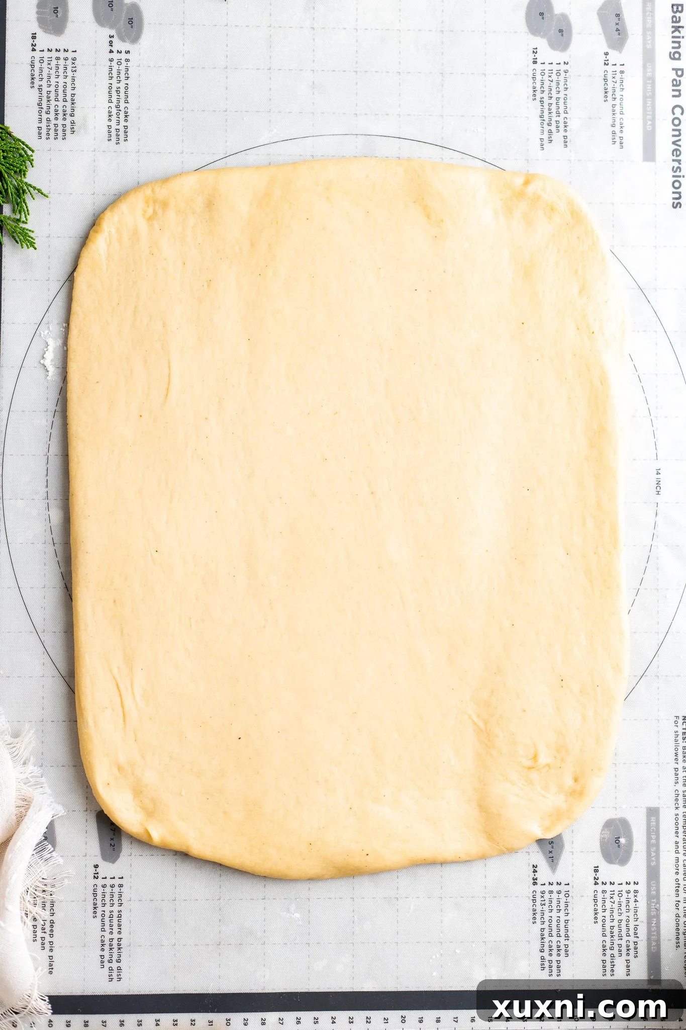 Rolled out babka dough on a lightly floured surface