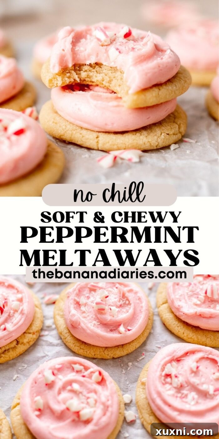 Pinterest pin showing Quick & Easy Peppermint Meltaways with Peppermint Cream Cheese Frosting, perfect for saving and sharing.