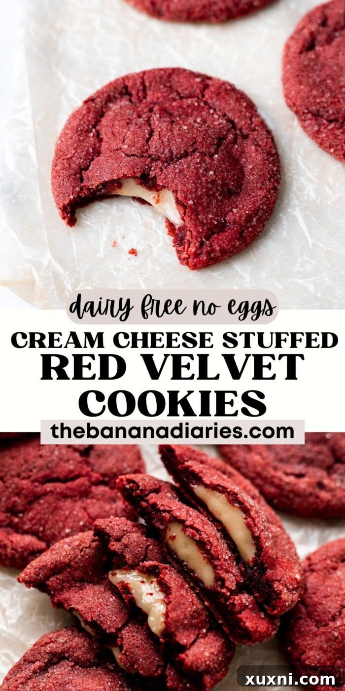 Vegan Cream Cheese Stuffed Red Velvet Cookies Pinterest pin graphic