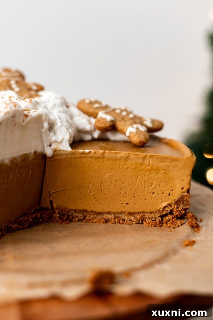 sliced vegan gingerbread cheesecake