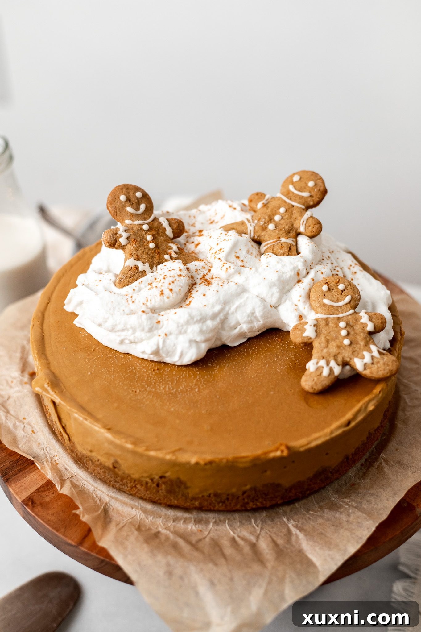 decorated vegan gingerbread cheesecake