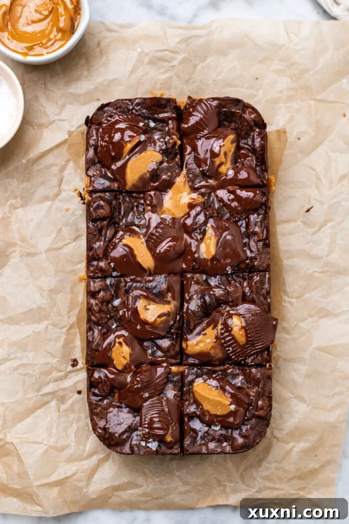 Small Batch Molten Vegan Peanut Butter Brownies with Toasted Caramel Flavor 9 sliced peanut butter brownies