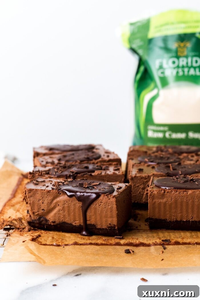 Freshly sliced vegan mocha mousse bars cooling on a wire rack