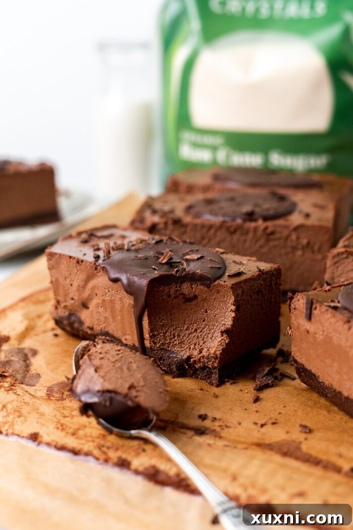 Bitten vegan mocha mousse bar revealing its creamy texture