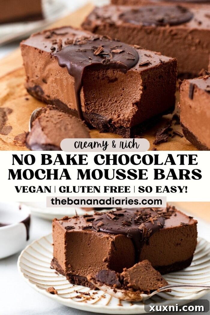 Pinterest pin image for Vegan Mocha Chocolate Mousse Bars (Gluten Free)