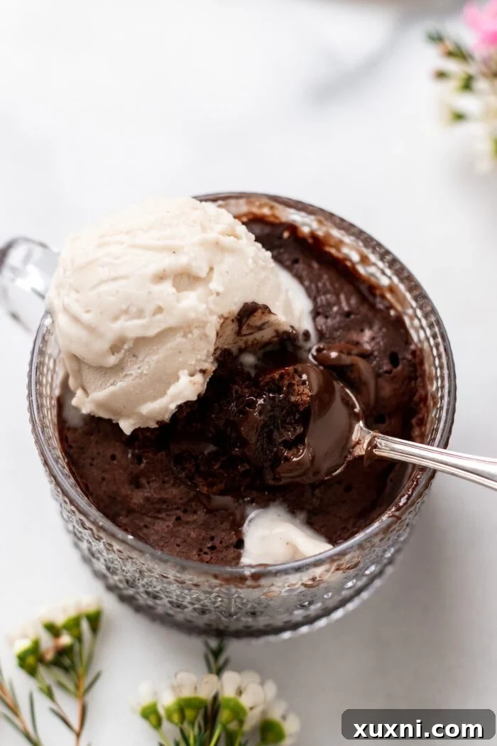 Decadent vegan Nutella mug cake with a molten center