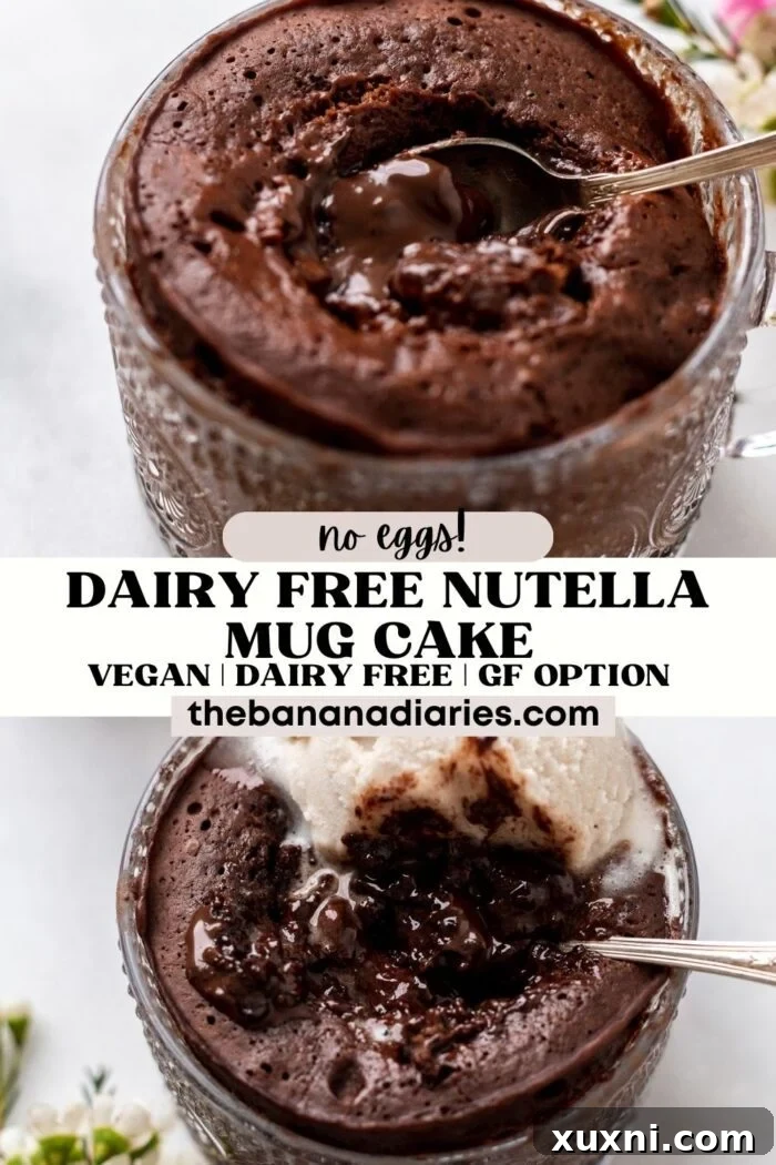 Pinterest graphic for Molten Vegan Nutella Mug Cake (Dairy Free, No Eggs)