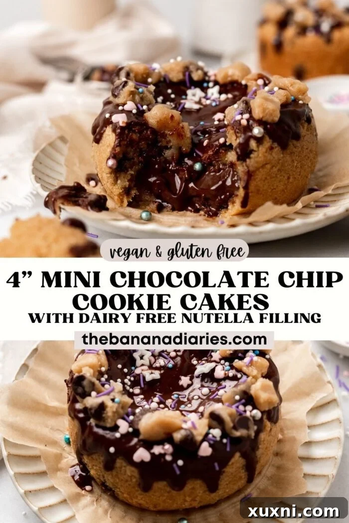 Vegan Mini Chocolate Chip Cookie Cakes Stuffed with Nutella pinterest pin