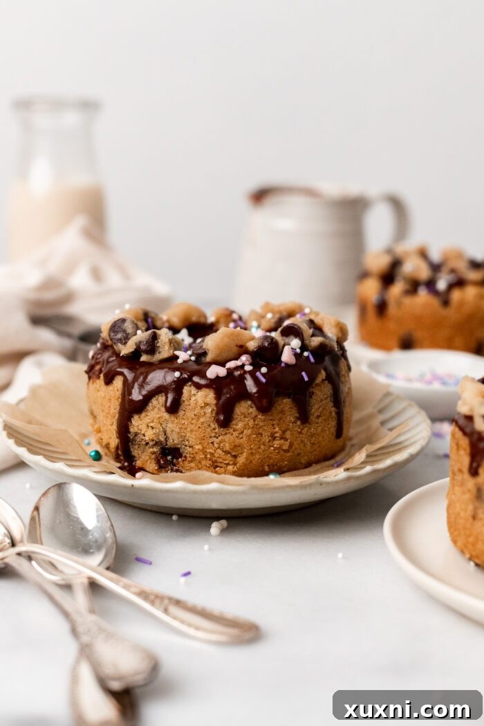 Vegan Mini Chocolate Chip Cookie Cakes Stuffed with Nutella on a plate