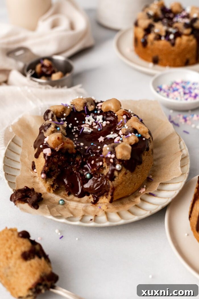 vegan mini cake with nutella pouring out of it 