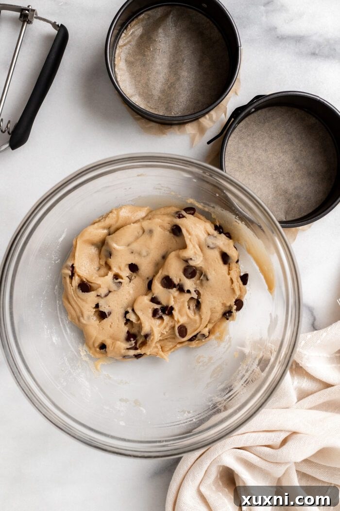 cookie dough with cake pans on marble