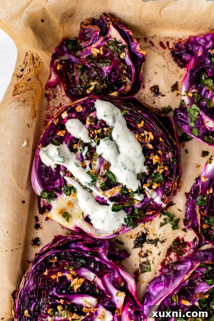 roasted red cabbage with yogurt sauce 