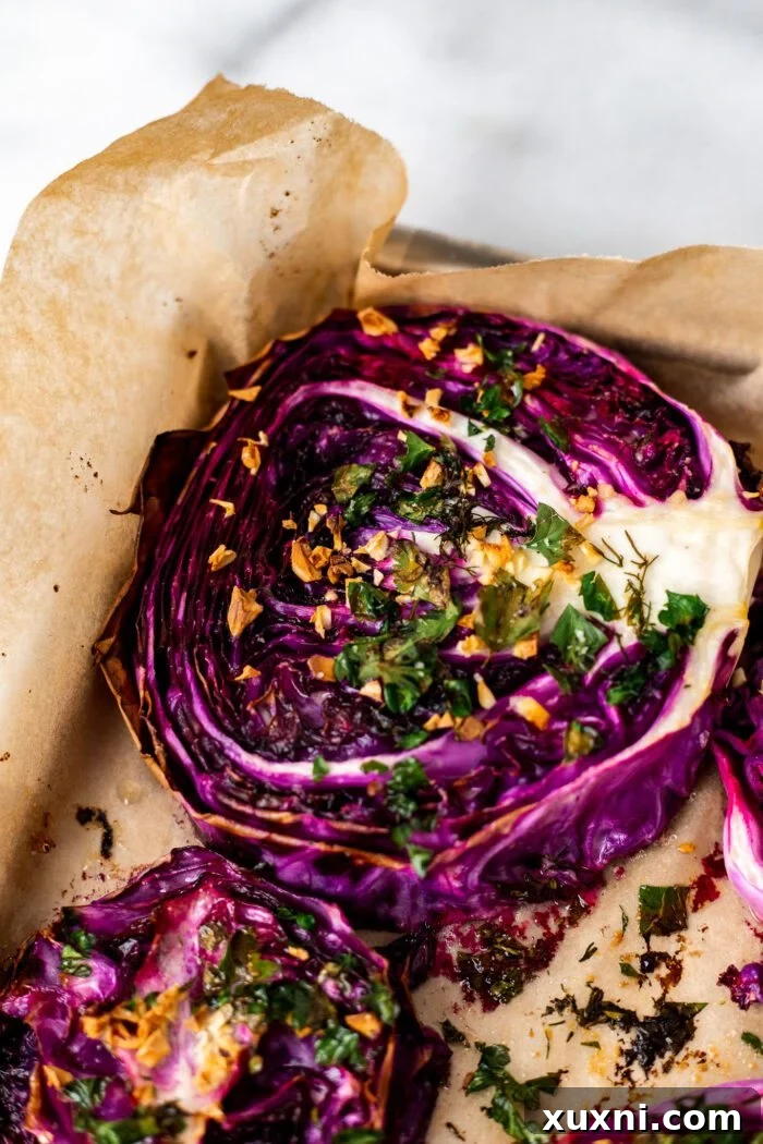 close up of roasted red cabbage 