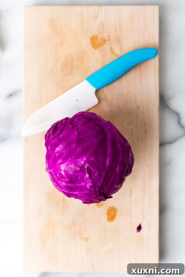 red cabbage on cutting board