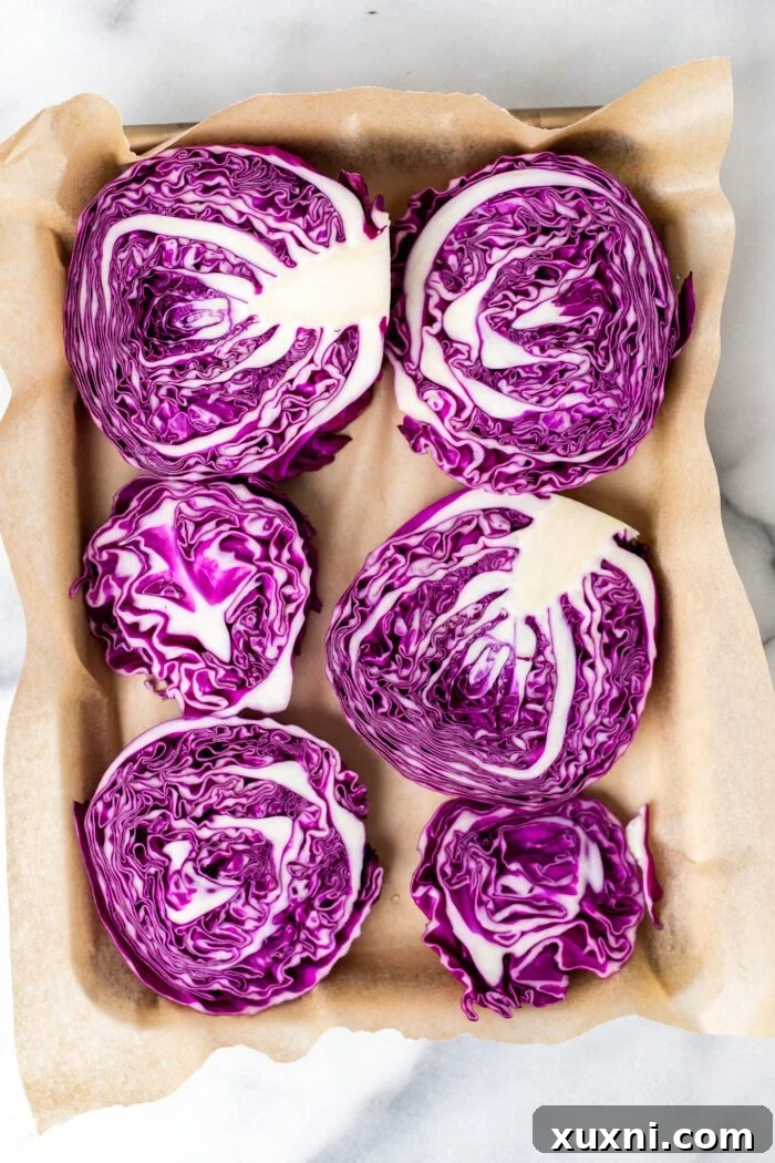 red cabbage on a baking sheet