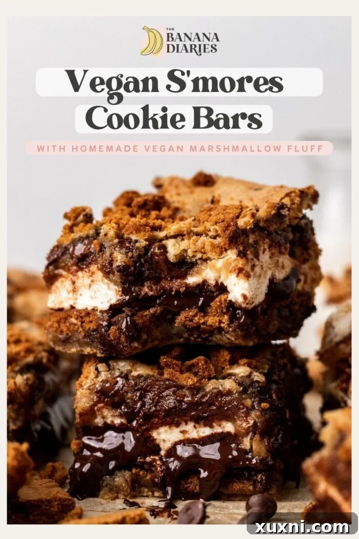 Pinterest pin for Gooey Vegan S'mores Cookie Bars