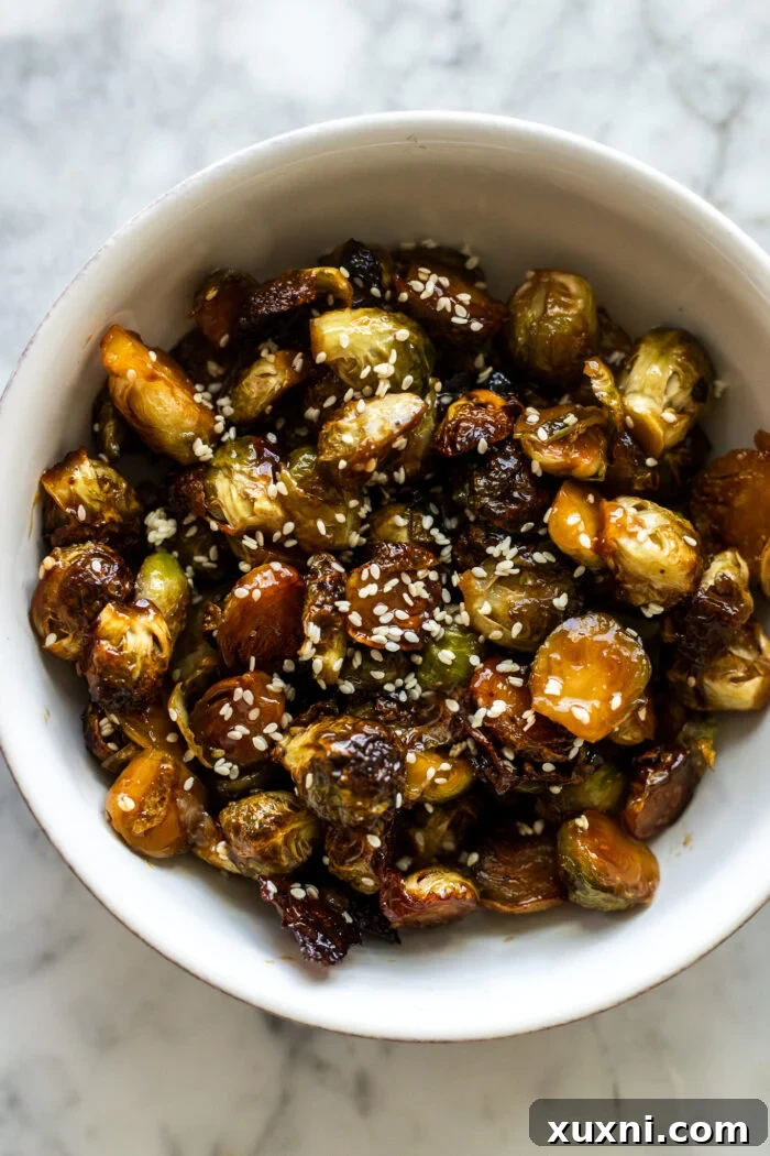 bowl of crispy roasted Brussels sprouts