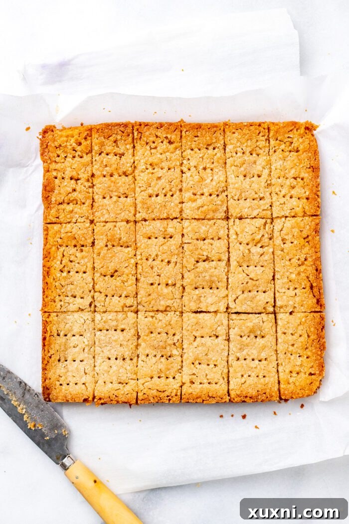 Finished shortbread biscuits with fork pricks on top, ready for boxing.