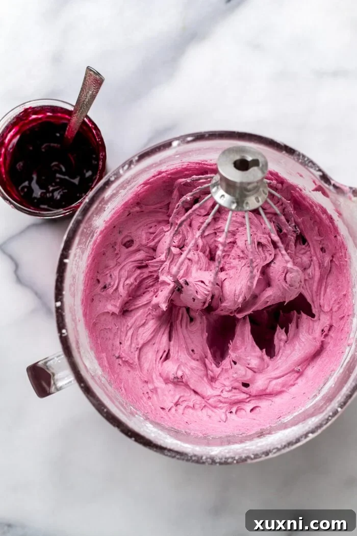 blueberry frosting in a bowl