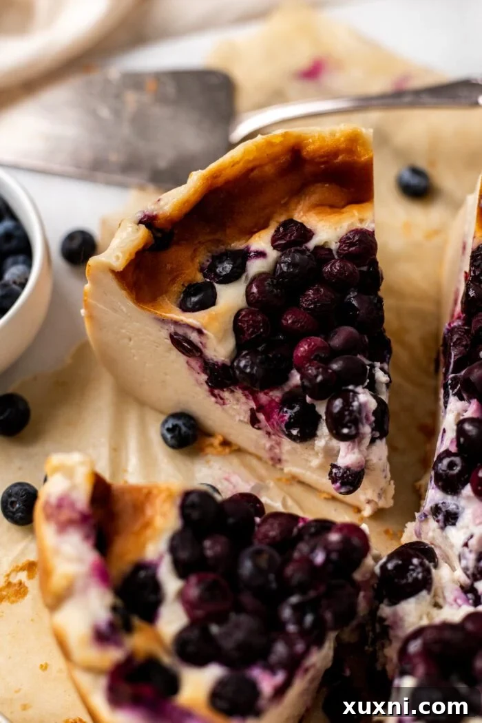 slice of vegan Basque cheesecake on parchment paper
