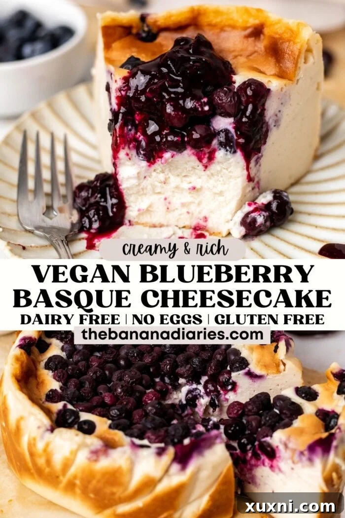 blueberry burnt Basque cheesecake pinterest pin