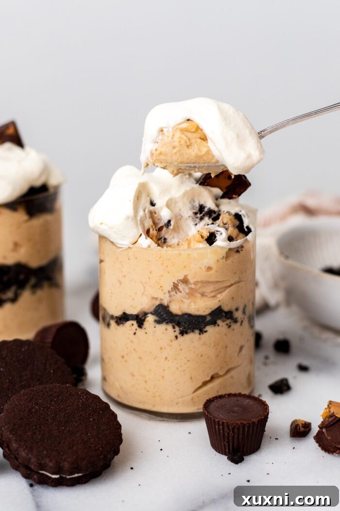 spoon scooping peanut butter mousse