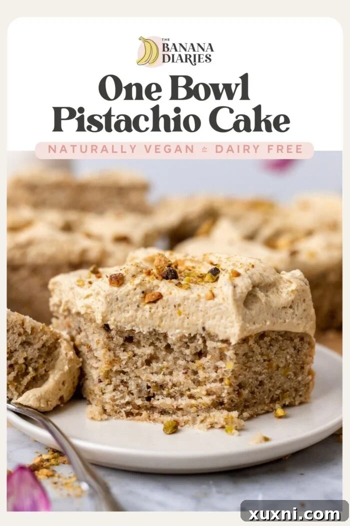 Fluffy & Moist Vegan Pistachio Cake (One Bowl! Easy!) pinterest pin