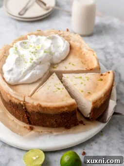 Sliced vegan key lime cheesecake