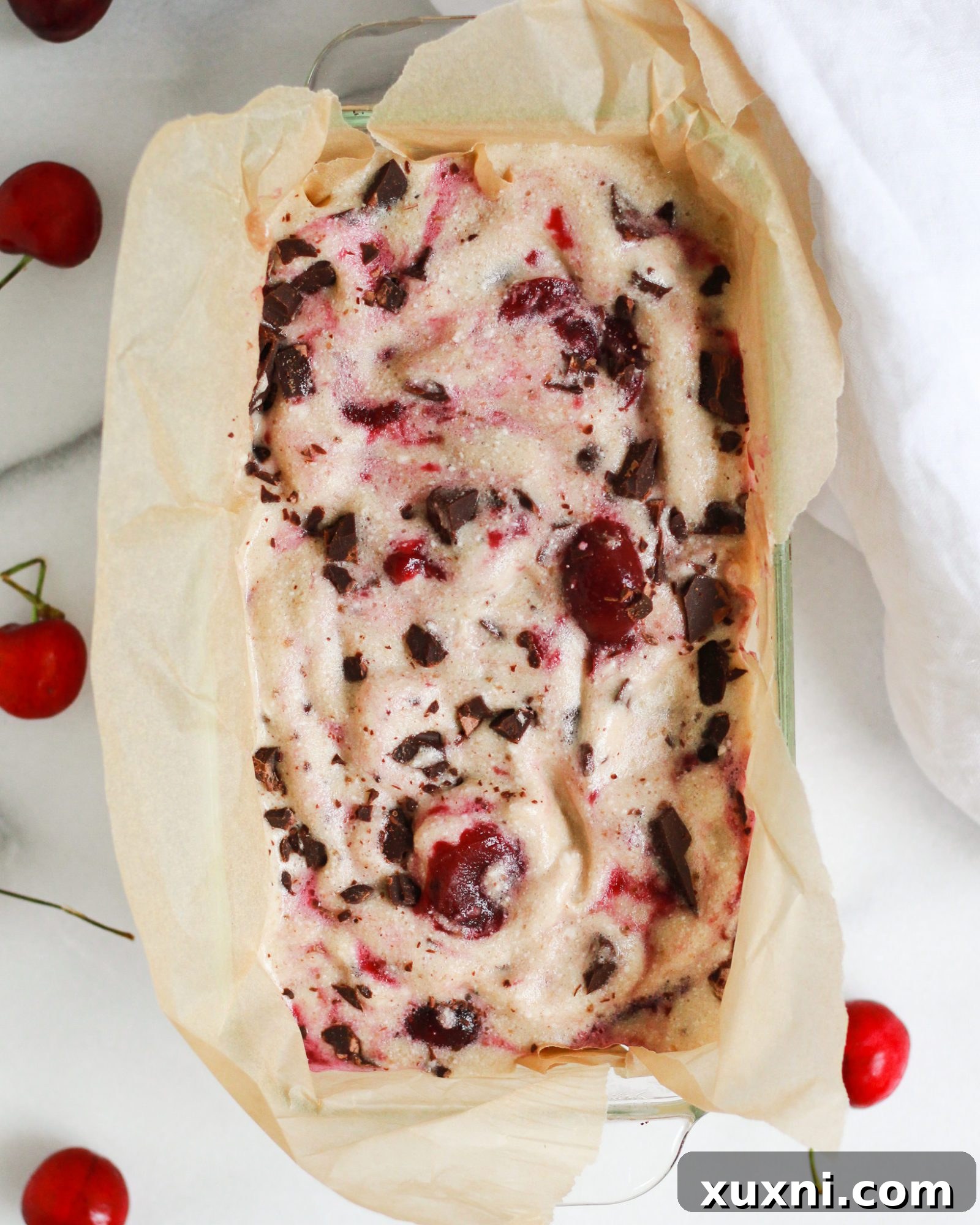 frozen chocolate cherry ice cream just ready to scoop