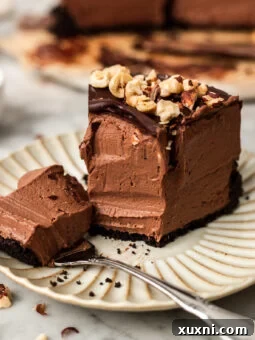 slice of no bake Nutella cheesecake on a plate