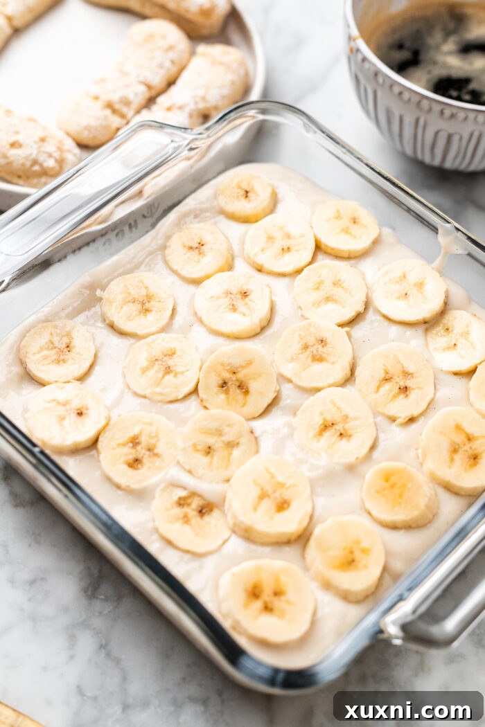 assembling the banana pudding tiramisu
