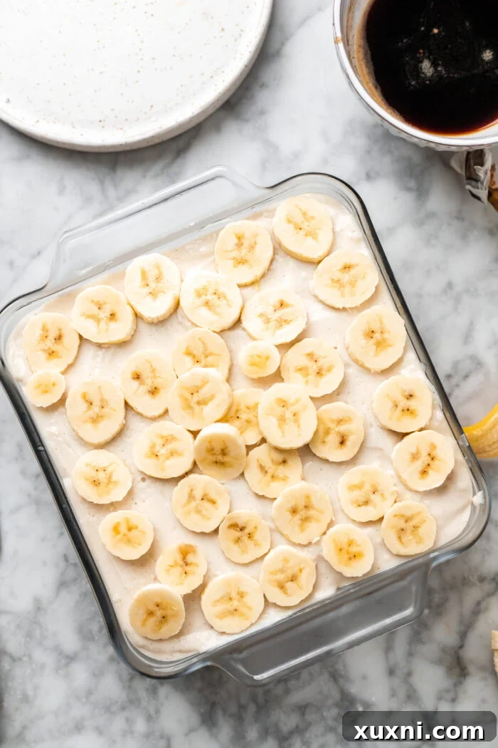assembling the banana pudding