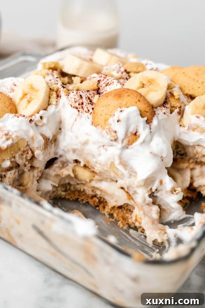 sliced vegan banana pudding tiramisu in a container