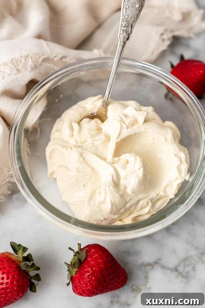 A beautifully presented bowl of creamy vegan mascarpone, ready to be enjoyed.