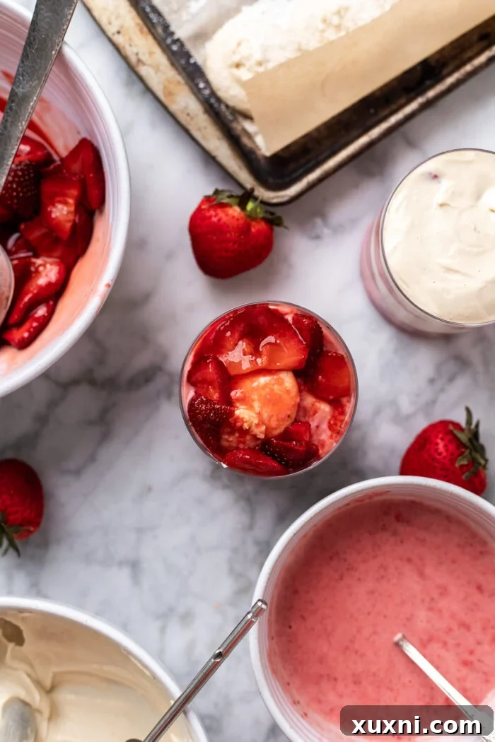 assembling the strawberry tiramisu